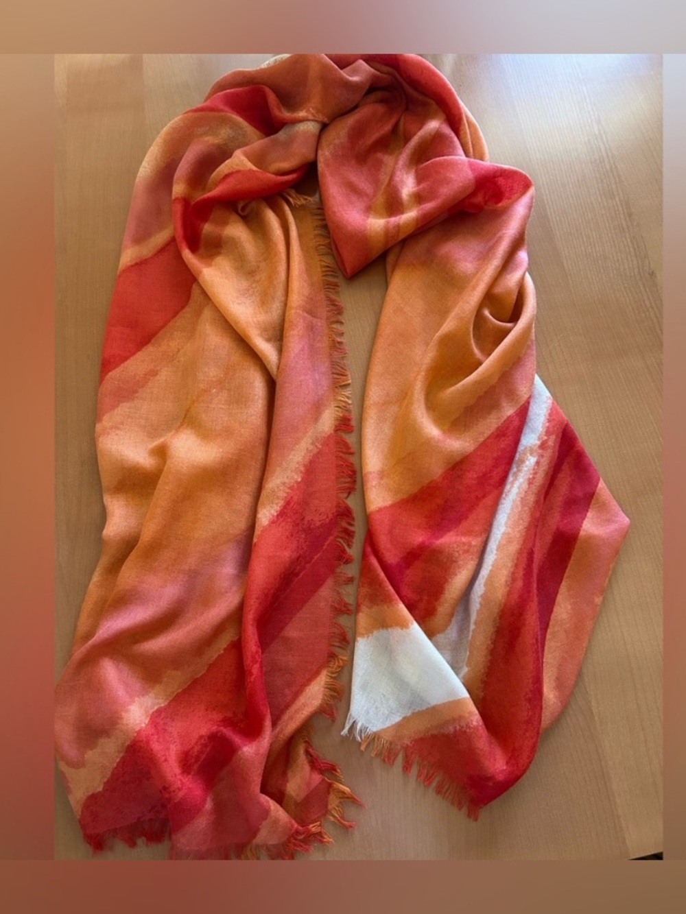 Nordstrom Orange Red Cream Watercolor Pattern Scarf
